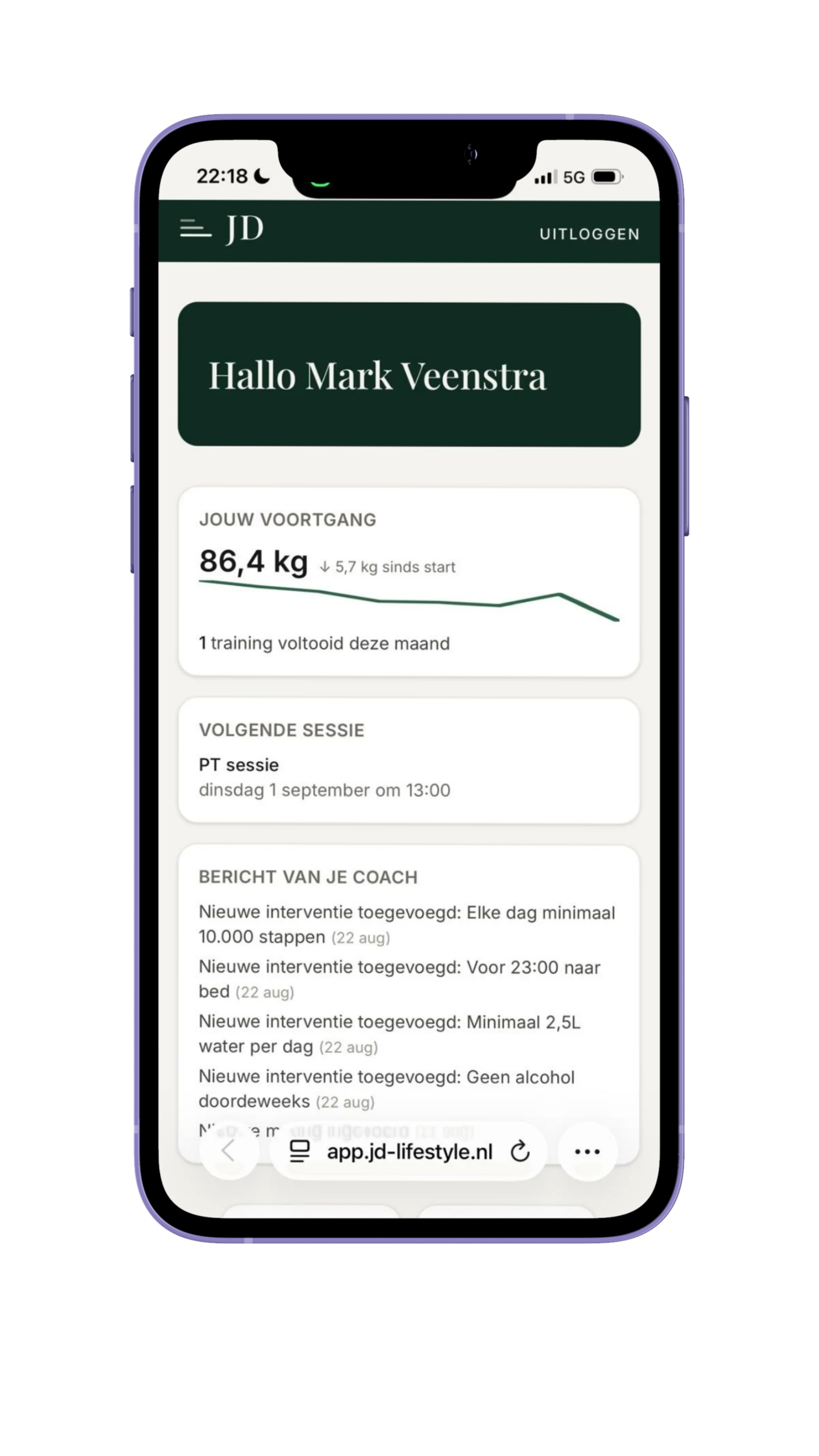 App-scherm: Overzicht